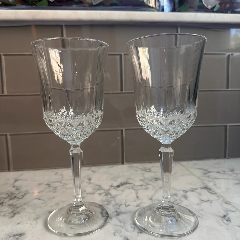 Vintage Delicate Cut Crystal Stemmed Glasses Set Of 2 - Wine or Water Goblets